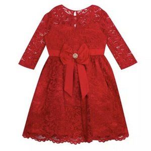 Rare Editions Red Little Girls Allover Lace Holiday 2 Pc Dress